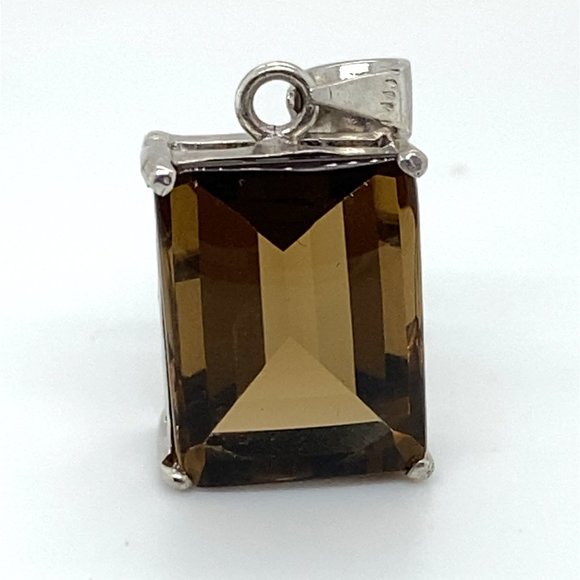 Smoky Quartz 12.17ct Rhodium Finish Solid 925 Sterling Silver Pendant - Picture 4 of 7
